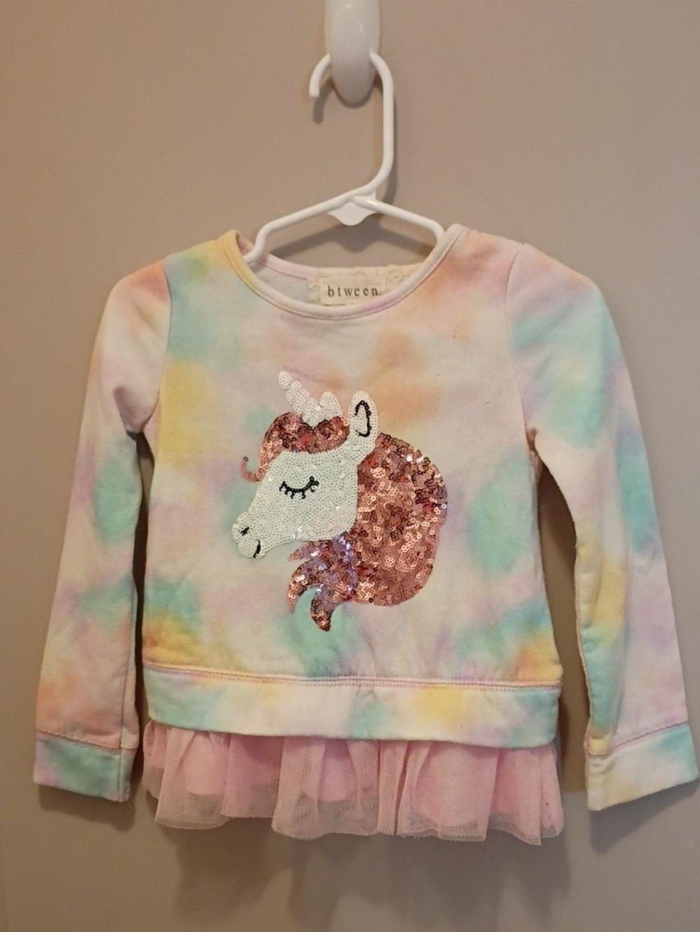 Between Girls' Pastel Tie-Dye Sequin Unicorn Top Size 2T